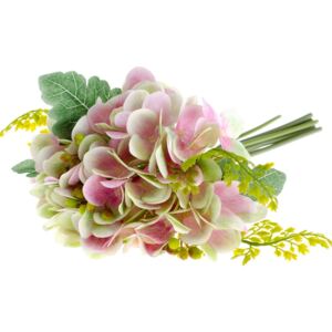 Rózsaszín hortenzia és páfrány művirág - Dakls