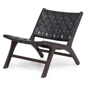 Ginevra fekete teakfa szék, bőrüléssel - WOOX LIVING