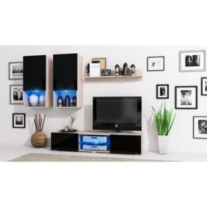 MEBLINE Living Room Set DECO Sonoma / Black Gloss