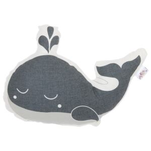 Pillow Toy Whale szürke pamutkeverék gyerekpárna, 35 x 24 cm - Apolena