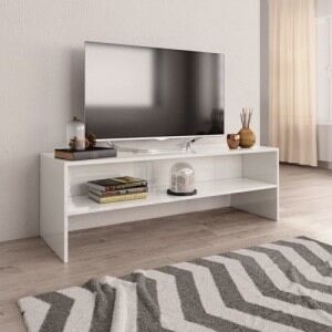 Magasfényű fehér forgácslap TV-szekrény 120 x 40 x 40 cm
