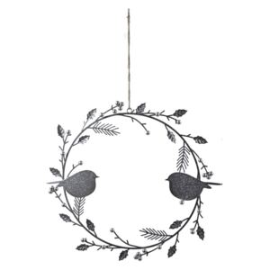 Ezüstszínű-szürke dekorációs függő koszorú - Ego Dekor