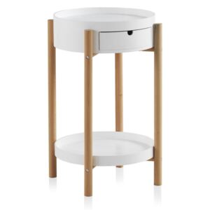 Nordic Style Malo fehér tárolóasztal fiókkal és bükkfa lábakkal - Geese