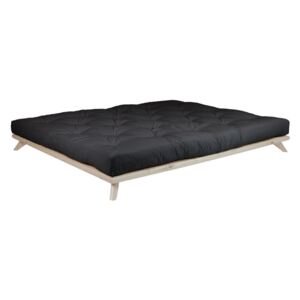 Senza Comfort Mat Natural Clear/Black borovi fenyőfa franciaágy matraccal, 160 x 200 cm - Karup Design