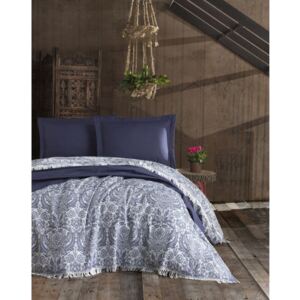 Nish Dark Blue sötétkék kétszemélyes pamut ágytakaró, 240 x 260 cm - EnLora Home
