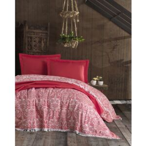Nish Red piros pamut ágytakaró és 2 párnahuzat szett, 240 x 260 cm - EnLora Home