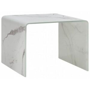Fehér márvány hatású edzett üveg dohányzóasztal 50 x 50 x 45 cm
