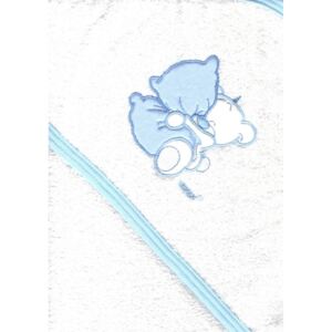 Trimex kapucnis,frottír fürdőlepedő 100*160 cm - fehér/kék ölelő maci
