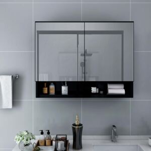 VidaXL fekete LED-es MDF tükrös fürdőszobaszekrény 80 x 15 x 60 cm