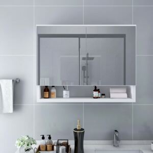 VidaXL fehér LED-es MDF tükrös fürdőszobaszekrény 80 x 15 x 60 cm