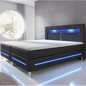 Rugós ágy Norfolk 140 x 200 cm fekete - LED sávokkal és rugós matraccal