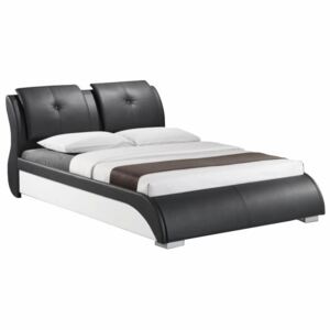 Modern ágy + ágyrács, fekete + fehér textilbőr, 160x200, TORENZO