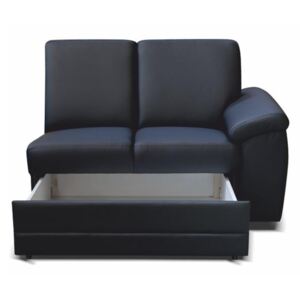 2- személyes kanapé támasztékokkal és rakodótérrel, textilbőr fekete, jobbos, BITER 2 1B ZS