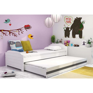 DOUGY 2 gyerekágy pótággyal + AJÁNDÉK matrac + ágyrács, 90x200, fehér+grafit