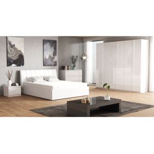 Hálószoba garnitúra, fehér/extra magasfényű HG, ITALIA NEW