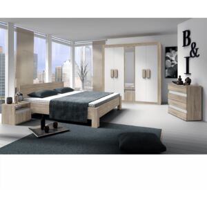 Hálószoba, szekrény+ágy+2 éjjeliszekrény, trufla sonoma tölgyfa + fehér, MEDIOLAN 2 NEW
