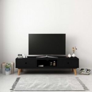 Fekete tömör fenyőfa TV-szekrény 120 x 35 x 35 cm