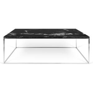 Gleam fekete dohányzóasztal márványlappal és krómozott lábakkal, 75 x 120 cm - TemaHome