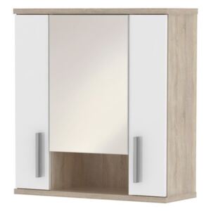 Függesztett szekrény tükörrel, fehér féligfény/ tölgyfa sonoma, LESSY LI 01