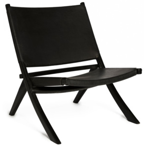 Fold fekete szék teakfa szerkezettel és marhabőr üléssel - Simla