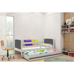 BRENEN 2 gyerekágy + AJÁNDÉK matrac + ágyrács, 80x190 cm, fehér, grafit