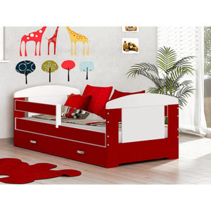 JAKUB Color gyerekágy, 80x160 cm, + ágyneműtartó, fehér/piros