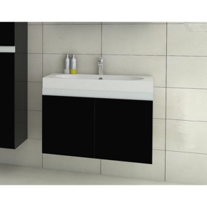 SIMBA fürdőszobaszekrény mosdó alá, 80x50x40 cm, fekete/magasfényű fekete