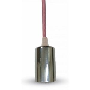 V-TAC Textilkábeles fém lámpa, E27 króm foglalat, v. rózsaszín vezeték