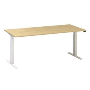 Alfa Up állítható magasságú irodai asztal fehér lábazattal, 180 x 80 x 61,5-127,5 cm, bükk mintázat
