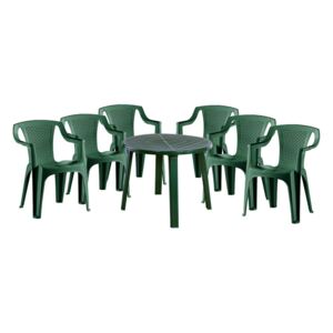 Genova 6 személyes kerti bútor szett, zöld asztallal, 6 db Palermo zöld székkel