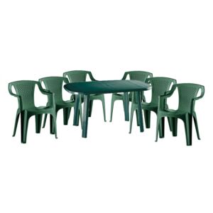 Santorini 6 személyes kerti bútor szett, zöld asztallal, 6 db Palermo zöld székkel