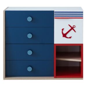 New Ocean Baby fehér-kék-piros fiókos szekrény 82 x 49 x 71 cm