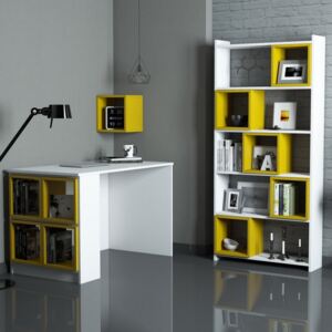 Box fehér-sárga íróasztal és könyvespolc