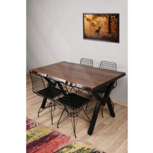 Plass Design dió-fekete asztal és szék szett (5 darab)