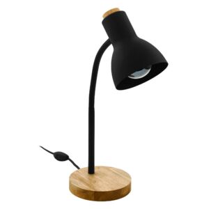 EGLO 98831 VERADAL asztali lámpa, kapcsolóval, íróasztali lámpa, fa lámpatalp, fekete, E27 foglalattal, max. 1x40W, IP20