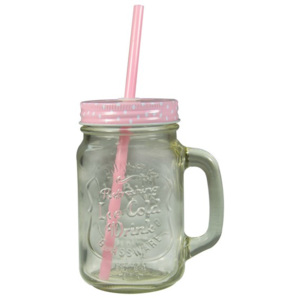 Straw pohár rózsaszín fedéllel és szívószállal, 430 ml - JOCCA