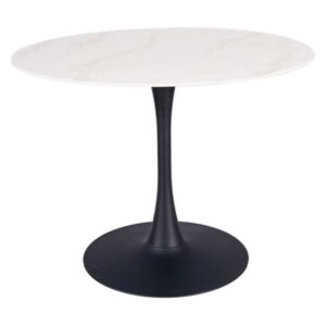 ORINOCO kerek étkezőasztal, 100x76x100, fehér márvány/fekete