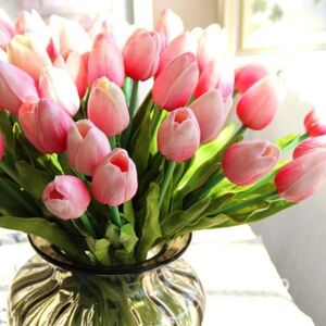 Real touch tulipán rózsaszín cirmos 10 szál