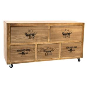 MB-133292 - fiókos szekrény, fa, műanyag, 119X38,5X64 , 5fiókos, kerekes, feliratos