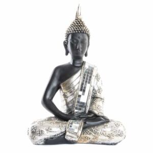 RF-124240-k - figura buddha, műgyanta, 29x16x40, ezüstözött