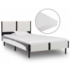 Fehér és fekete műbőr ágy matraccal 90 x 200 cm