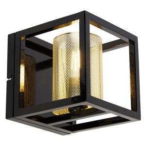 Industriële wandlamp zwart met goud - Cage Tess
