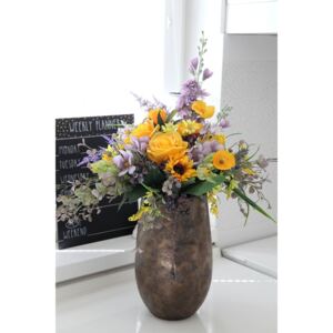 Lila-sárga luxus csokor művirágokból 40cm