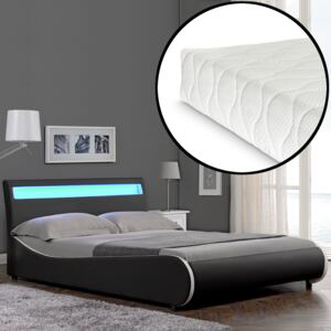Corium® Franciaágy Valencia 140 x 200 cm hideghab matrac műbőr LED világítás design ágy fekete
