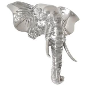 Ezüstszínű tömör alumínium elefántfej szobor 38 x 19 x 36 cm