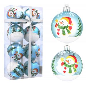Inlea4Fun Karácsonyfa dísz szett 8 darab gömb 6 cm - Kék/Hóemberes