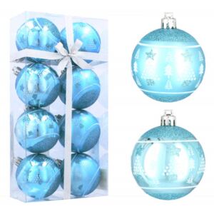 Inlea4Fun Karácsonyfa dísz szett 8 darab gömb 6 cm - Kék/fenyőfa-csillag