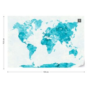 Fotótapéta - Watercolour World Map Turquoise Nem szőtt tapéta - 104x70,5 cm