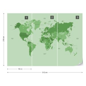 GLIX Fotótapéta - Political World Map Green Nem szőtt tapéta - 312x219 cm