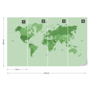 GLIX Fotótapéta - Political World Map Green Nem szőtt tapéta - 416x254 cm